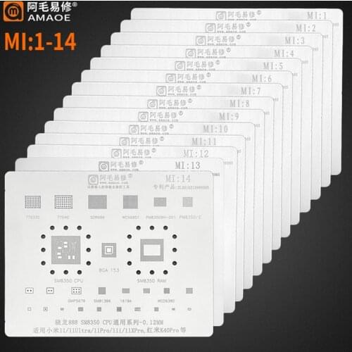 Amaoe BGA Reballing Stencil MI1-14 For xiaomi 10/9/8/6/5/4/CC9/MIX/Redmi K20/NOTE8/K30 PRO/NOTE/4/4A/5S IC Chip Tin Steel Mesh