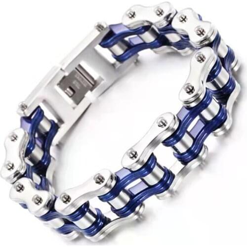 Heavy Blue Bike Motor Motorcycle Chain Bracelet Mens Women Jewelry Multiple Color Stainless Steel Biker Bracelets Bangle 2020
