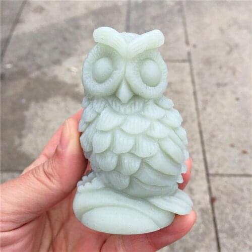 Amazing Luminous Stone Carved Owl Statue Hand Carved Stone Glow In The Dark Healing Crystal Home Decoration Gift