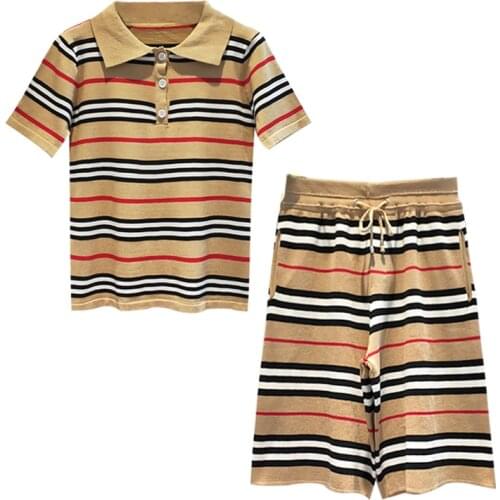 Striped Ice Silk Knitted Woman Clothes WomenS T-Shirts Harajuku Vintage Tops Blouses Spring Autumn Summer 2021