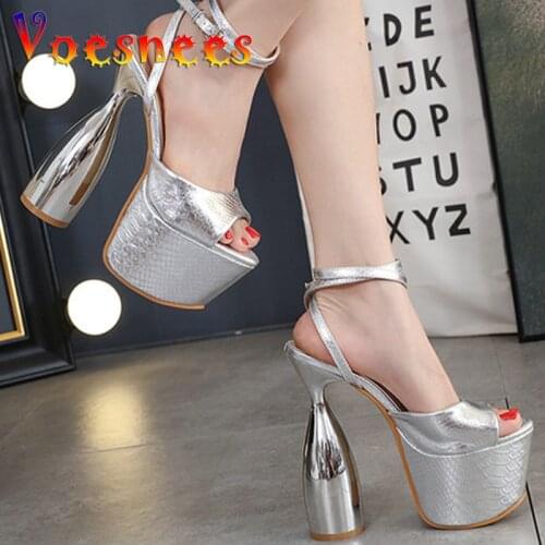 Nightclub Platform Buckle Strap Women Shoes New Strange Style Chunky Heel Sandals Summer High Heels Sexy Party Pole Dance Shoes