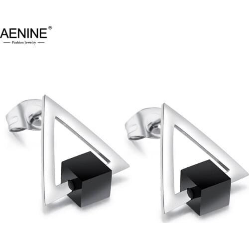 AENINE Trendy Rotating Black Square Triangle Earrings Jewelry Titanium Steel Anti-allergic Earrings For Women Oorbellen AE17081