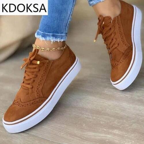 2021 Women Flats Womens Casual Lace Up Shoes Female Platform Suede Footwear Ladies Comforts Breathable Vulcanized Zapatos Mujer