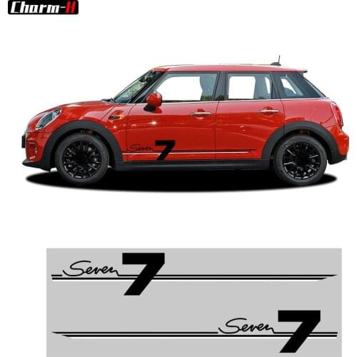 2pcs Car Styling Door Side Skirt Racing Stripes 7 Seven Logo Decal Stickers for Mini Cooper Htachback F55 F56 Accessories