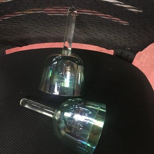 2pcs F&F# note 4th octave crystal singing handle bowl magic green color for sound healing with engravings 432HZ