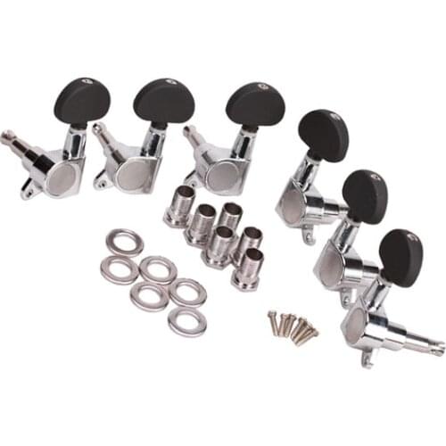 3L 3R Chrome Guitar Tuning Pegs Tuners Machine Heads w/ Black Scrub Button For Acoustic Guitar