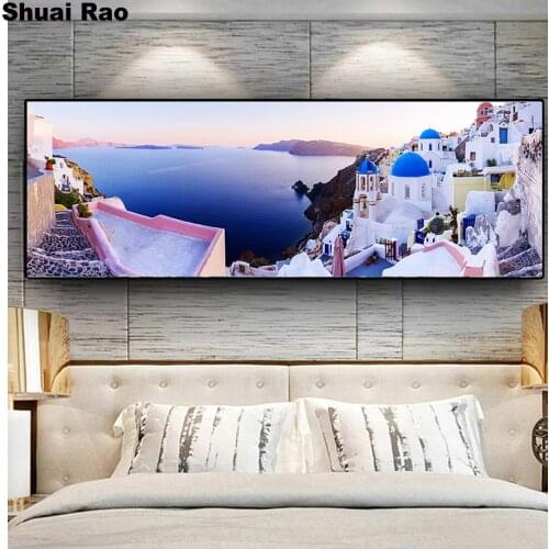 5d round drill Santorini Aegean Sea diamond embroidery Natural Landscape 3d diy large diamond painting cross stitch full square