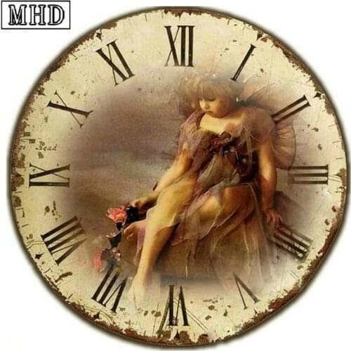 5d full square & round clock diamond painting angel kid icon diamond mosaic girl 3d diamond cross stitch time wall decoration