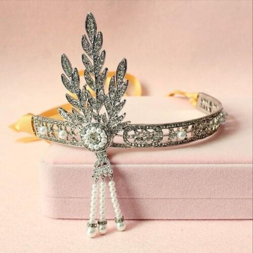 Free Shipping 1pcs/lot 6.4'' Gatsby Headpiece Wedding Bridal Great Gatsby Vintage Crown Pearls Headband RC101002-1