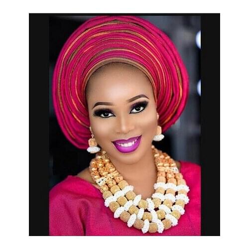 Free Shipping 2017 Nigerian Women Costume Wedding Statement Necklace Set Fantastic Gold Bridal Beads African Jewelry Set ABH499