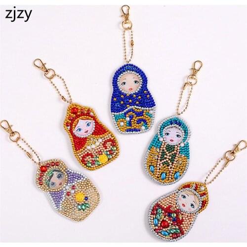 Russian Doll Design Diy Diamond Keychain Painting Christmas Gift 5pcs Diy Special Full Drill Woman Girl Jewelry Keyring