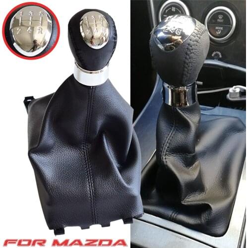 Car Gear Shift Knob Black Leather Dust-Proof Cover For Mazda 6 2002-2007 Manual 5 6 Speed Stick Gear Knob Lever HandBall