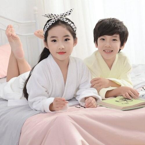 Kids Bathrobe 100% Cotton Towel Fleece Robes Girl Solid Pajamas Warm Children Pyjama Teenager Bath Robe Swimming Clothing White