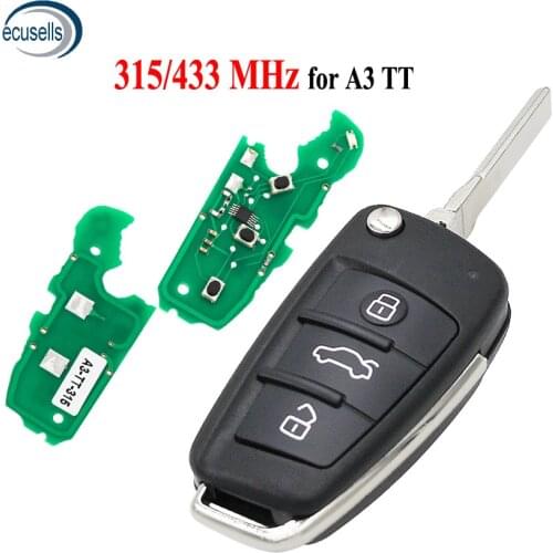 3 Button Smart Remote Key Fob 315/434MHz ID48 Chip for Audi A3 S3 A4 S4 TT 8P0 837 220 D HU66 Blade 8P0837220D/G