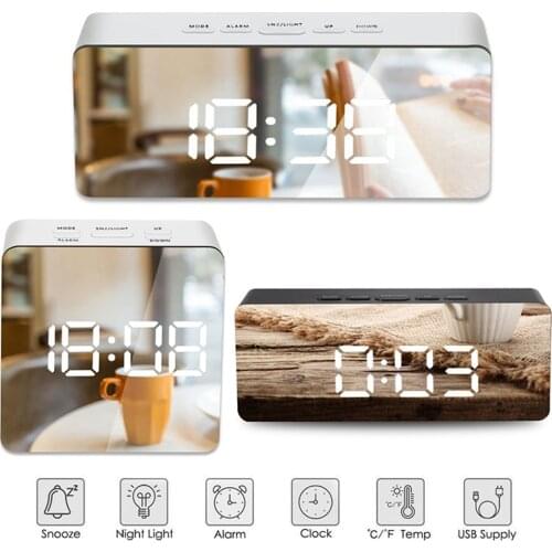 LED Mirror Alarm Clock Digital Snooze Table Clock Wake Up Light Electronic Large Time Temperature Display Home Decoration Clock
