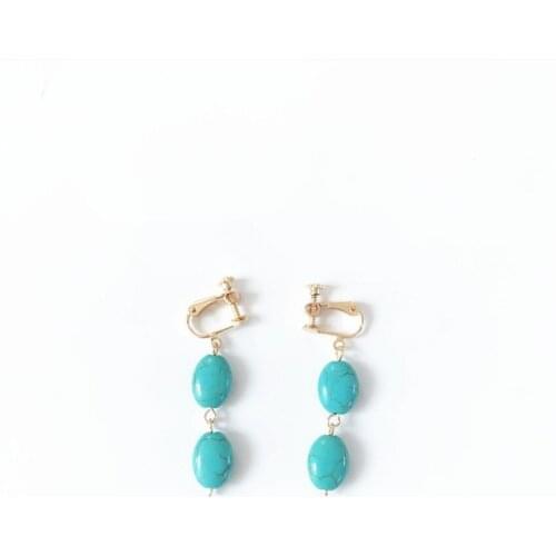 FYJS Unique Light Yellow Gold Color Layer Green Turquoises Stone Dangle Earrings for Women Fashion Jewelry