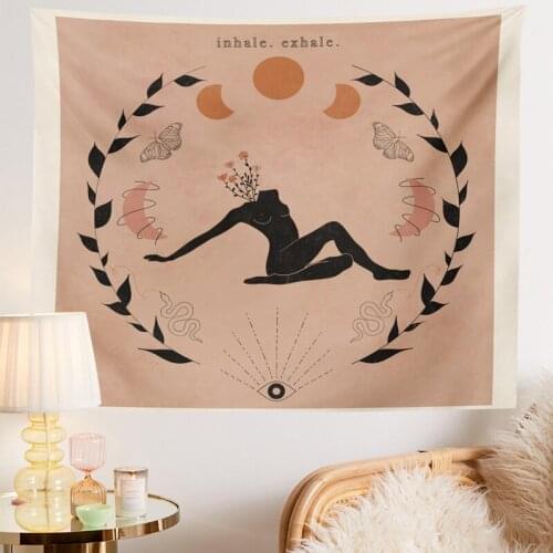Inhale Exhale Print Tapestry Wall Decor Yoga Art Wall Hanging Spiritual Neutral Wall Art Boho Wall Art Aesthetic Dorm Room Decor