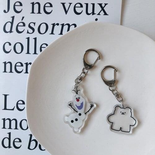 Ins Cartoon Bear Cute Snowman Key Buckle Transparent Acrylic Airpods Decorative Pendant Packback Ornament Kawaii Key Chain