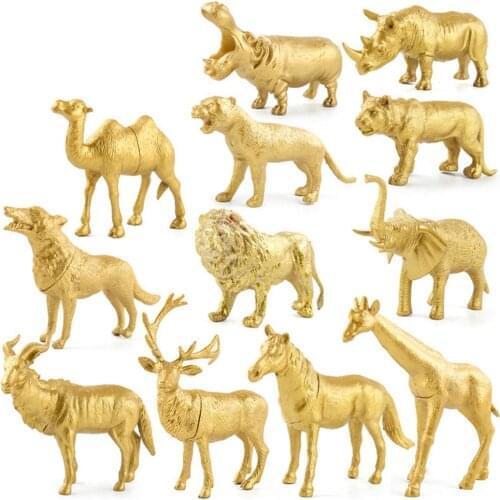 Golden Animal Figure Toy Giftable Land Critter Animal Model Toys Simulation Solid Lion Tiger Figure Collectible Toys