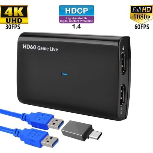 HDMI to USB3.0 Video Capture Card HD Recording 1080P 60FPS Game Stream Support 4K 30P In/Out for PS4 Xbox One & Nintendo Switch