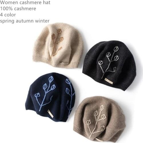 Naizaiga 100% Cashmere Handmade crochet French knitted beret factory wholesale from Inner Mongolia Women harm warm Hat ,ASKM29