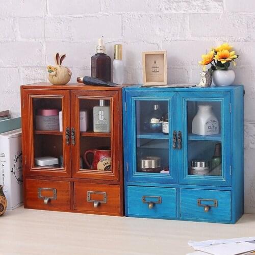 Chinese Style Wooden Retro Shelf Drawer Desktop Cosmetics Storage Box