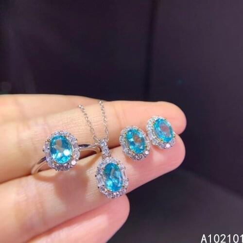 KJJEAXCMY fine Jewelry 925 sterling silver inlaid natural Apatite girl luxury pendant ring earring set support test with box