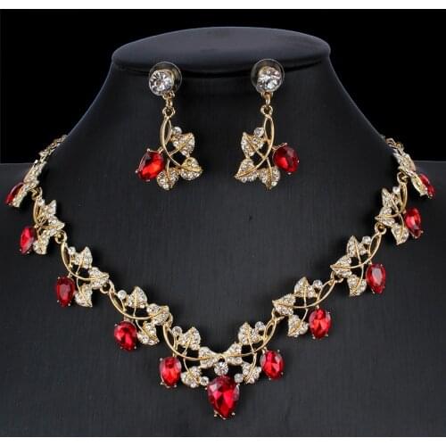 Jiayijiaduo Dubai Womens Jewelry Set Crystal Necklace Earrings Bridal Dress Accessories