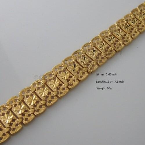 /Min Order is 10$ Can mix design /20G 7.5" 16MM 0.63" WIDTH - YELLOW GOLD GP OVERLAY FILLED BRASS HEART PATTERN LINK BRACELET