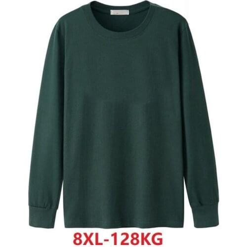 Mens T-shirt long-sleeved large size large size 6XL 7XL 8XL autumn casual t-shirt cotton simple home loose green navy blue shir