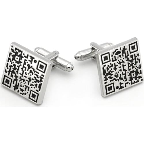 Mens QR Code Cuff Links Copper Material Black Color