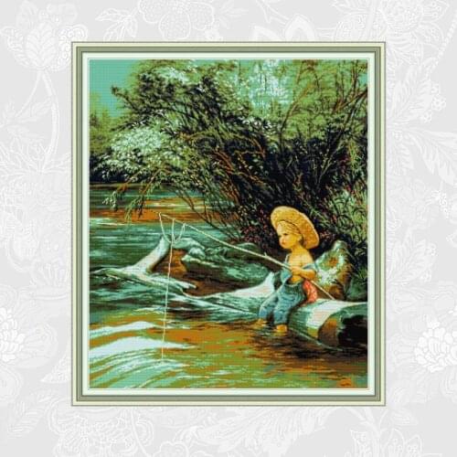 Fishing Boy Patterns Counted Cross Stitch kit Sale DMC Cotton Thread Embroidery Set DIY Handmade Home Decoration Crafts
