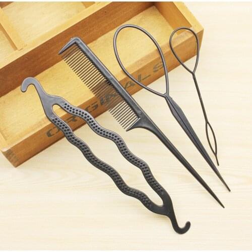 Fashion Combo Hair Disk Styling Tools Donut Bun Maker Hairdressing Accessories For Girls Black Twist Braiding Tool 4pcs/Combo
