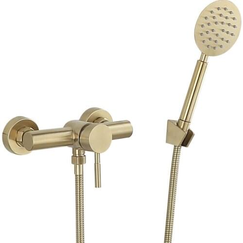 Bathroom Shower Faucet Set Wall Mounted Brushed Gold Shower Faucet, Bathroom Cold and Hot Bath and Shower Mixer Taps Brass