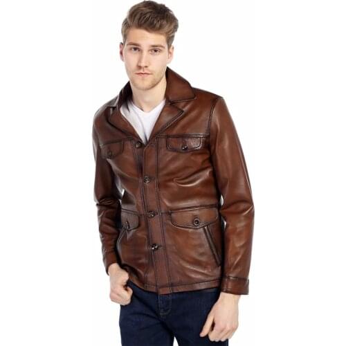 Genuine Soft Lambskin Leather Jacket Handmade Man Brown Jacket Biker Motorcycle Blazer Bomber Real Fur Coat Custom Product