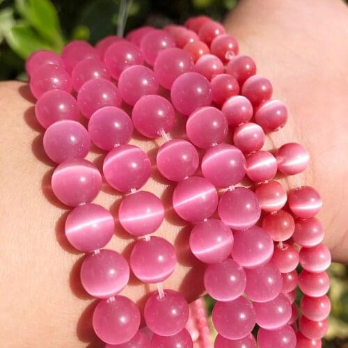 Natural Stone Fuchsia Cat Eye Opal Glass Loose Spacer Moonstone Beads For Jewelry Making DIY Bracelet Findings 4/6/8/10MM 15"