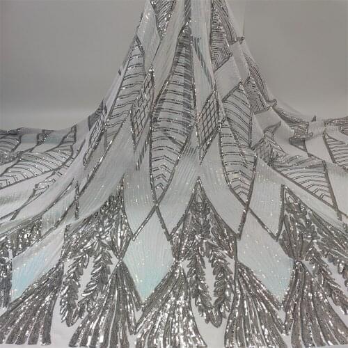 New African Lace Fabric 2021 High Quality Nigerian Women Party Bridal Sequin Embroidery 5 Yards French Tulle Lace Fabric YD002