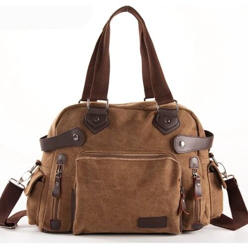 Solid Color Black Khaki Casual Vintage Multifunction Trunk Canvas Crossbody Travel Bag Shoulder Bag Messenger Handbag