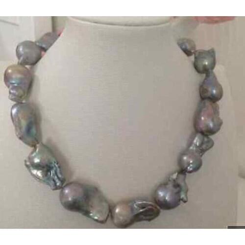 HUGE 20-25mm baroque grey pearl necklace 18inch
