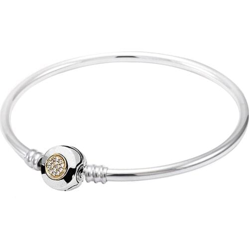 Original MOMEMTS Two-Tone Signature Snake Chain Bracelet Bangle Fit 925 Sterling Silver Bangle Bead Charm Diy Europe Jewelry