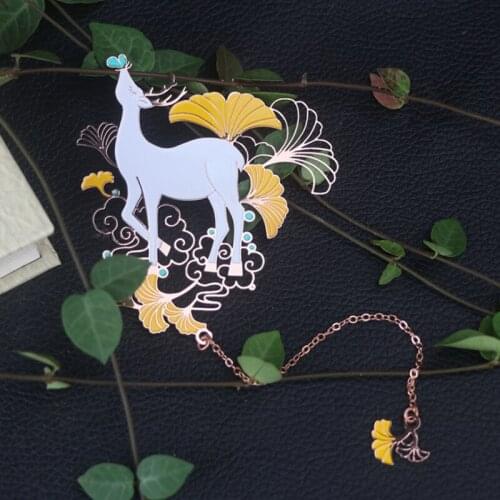 White Deer Koi Fish Swallow Pendant Bookmark Cartoon Art Pattern Book Mark Page Folder Decor Office School Supplies Stationery