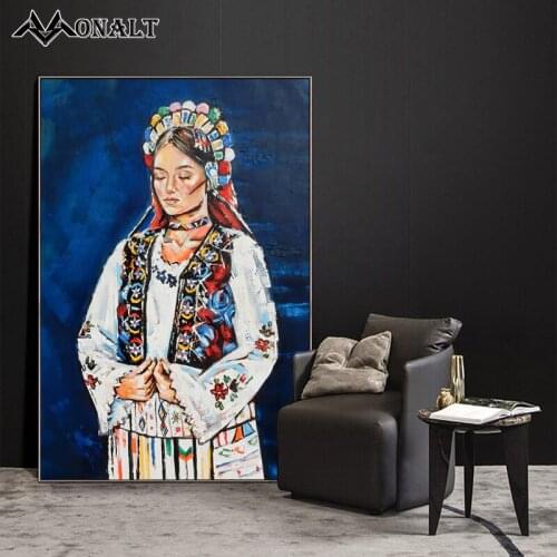 Blue Bohemia Girl Woman Portrait Oil Painting Colorful Canvas Art Poster Retro Print Paintings Wall Decor for Parlor Picture