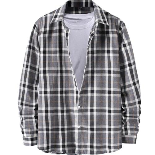 Men Casual Fashion Shirt Simple Daily Plaid Print Shirt Long Sleeve Single Breasted Turn-down Collar Shirt Camisa Masculina 2021