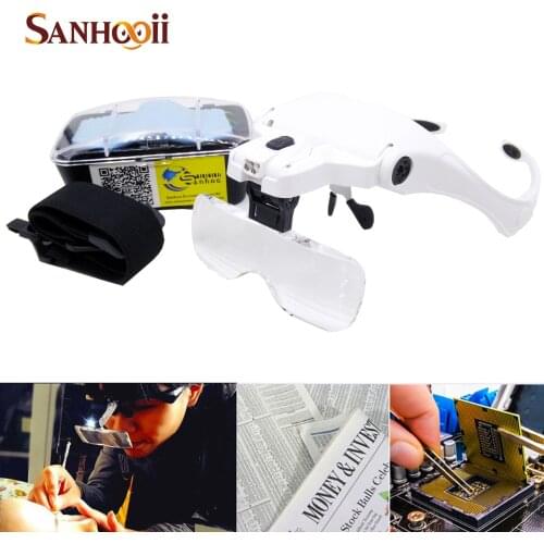 LED Glasses Loupe Headband Magnifier 5x Glass Hands Free For Handicrafts Book Newspapers Reading Eyelash Tattoo Nails Care Tool