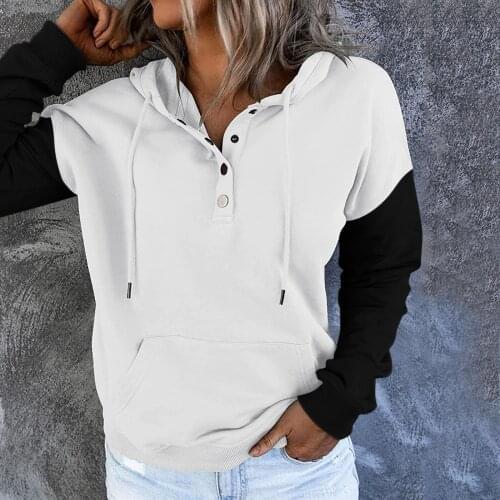 Fashion Womens Hoodies Long Sleeve Tunic Tops Pullover Button Autumn Hoodies Sweatshirt Blouse With Pocket Sudadera Mujer #40