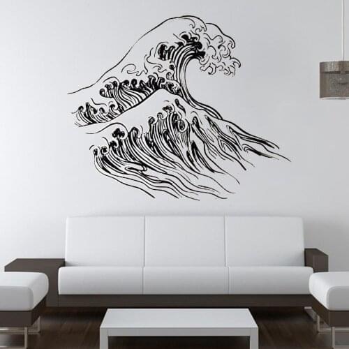 Waves Japan Japanese Style Ocean Marine Sea Unique Decal and Stick Wall Decals Vinyl Wall Decal ph500