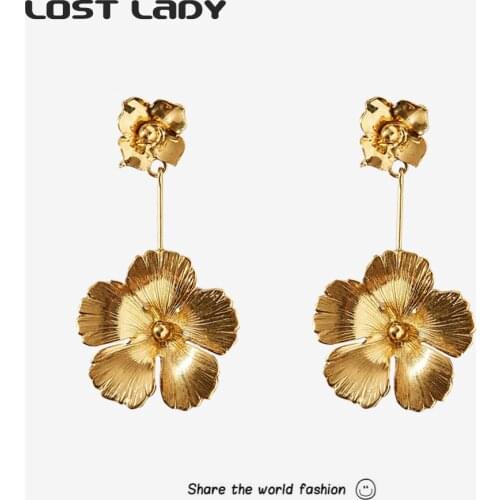 Lost Lady Fashion Kpop Flower Butterfly Dangle Drop Earrings Exquisite Statement Earrings for Women Party Jewelry Wholesale