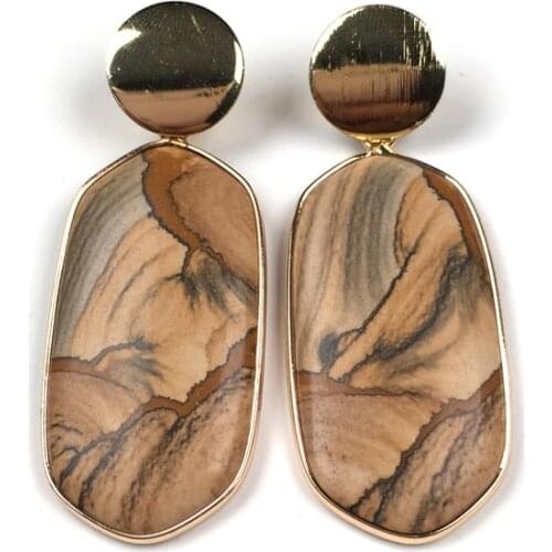 New Fashion Women 5 Colors Handmade Natural Stone Rhombus Agates Stone Earrings 23x48mm