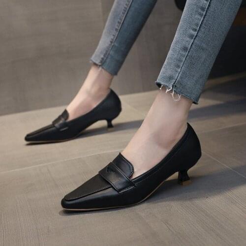 New Arrival 2021 Spring Women High Heels Shoes Thin Heel Pointed Toe Cut Out Metal Buckle Sexy Elegant Office Lady Pumps