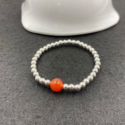 Bigest Promotion 925 Sterling Silver Ball Amber Agate Elastical Bracelet Women Girls Lover Best Gift Hot Sale
